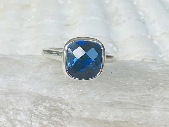 14K Cushion Cut Sapphire Ring, Engagement Solitaire Bezel Setting, September Birthstone, Large Ring