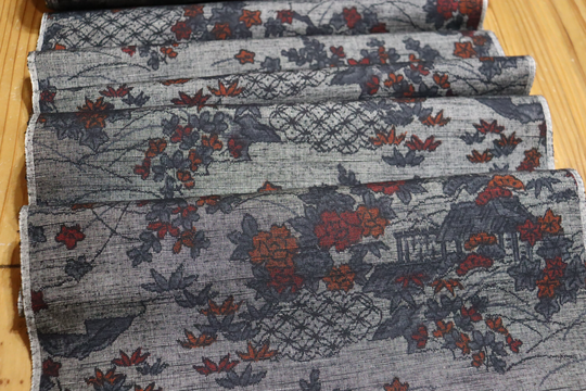 60 Inches Vintage Japanese Floral Woven Yuki Tsumugi Silk Weave Kimono Fabric Patchwork