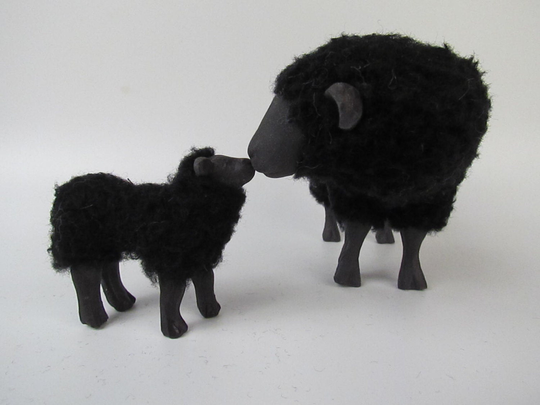 Handmade Black Sheep Figurine With Lamb