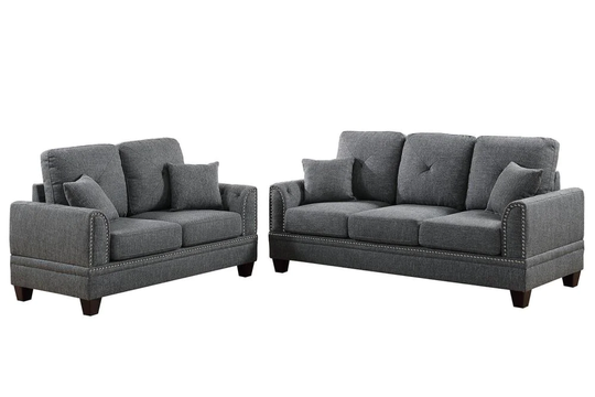 Poundex Bailey Casual 2-Piece Polyester/Polyester Blend Ash Black Living Room Set | F6507