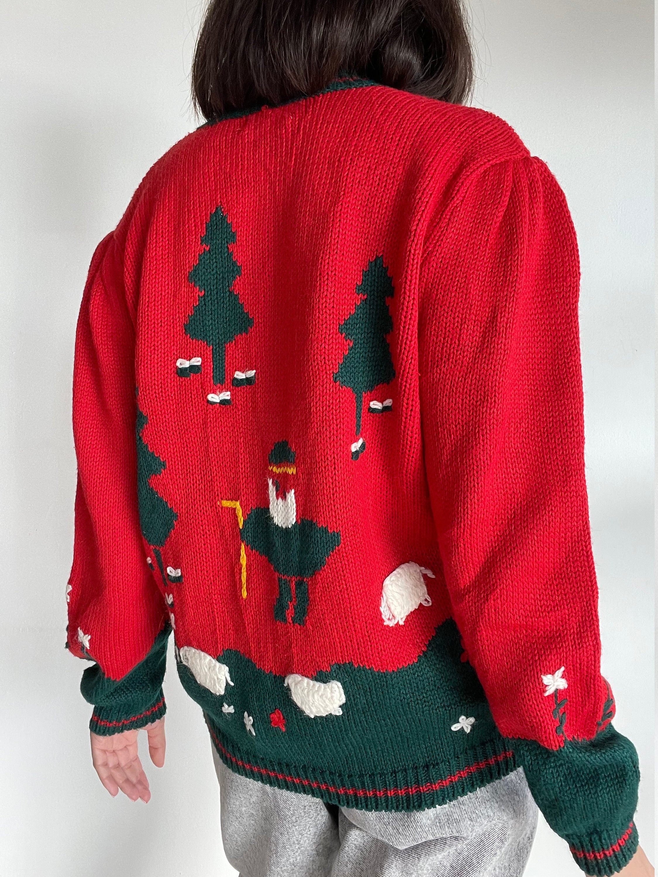 Vintage 90S Scenic Motif Wool Blend Cardigan Trachten Cottage Core Folklore Size S/L
