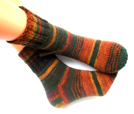 Green Brown Yellow Hand Knitted Socks Striped Women's Men's Warm Winter Athletics