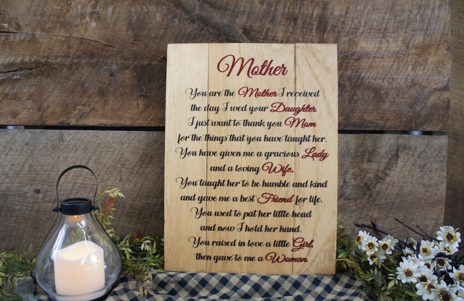 Mother in Law Gift From Groom Rustic Style Sign All Wood Slat Pallet Sign , We Can Add Dates Names Change Wording Free Fast Shipping