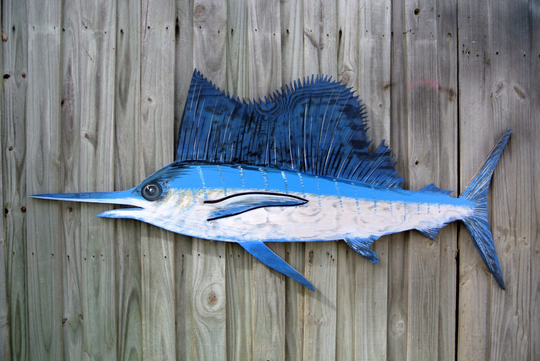 Wood Blue Marlin Wall Art. Wooden Decor Outdoor. Wood Fish Gift For Dad, Him