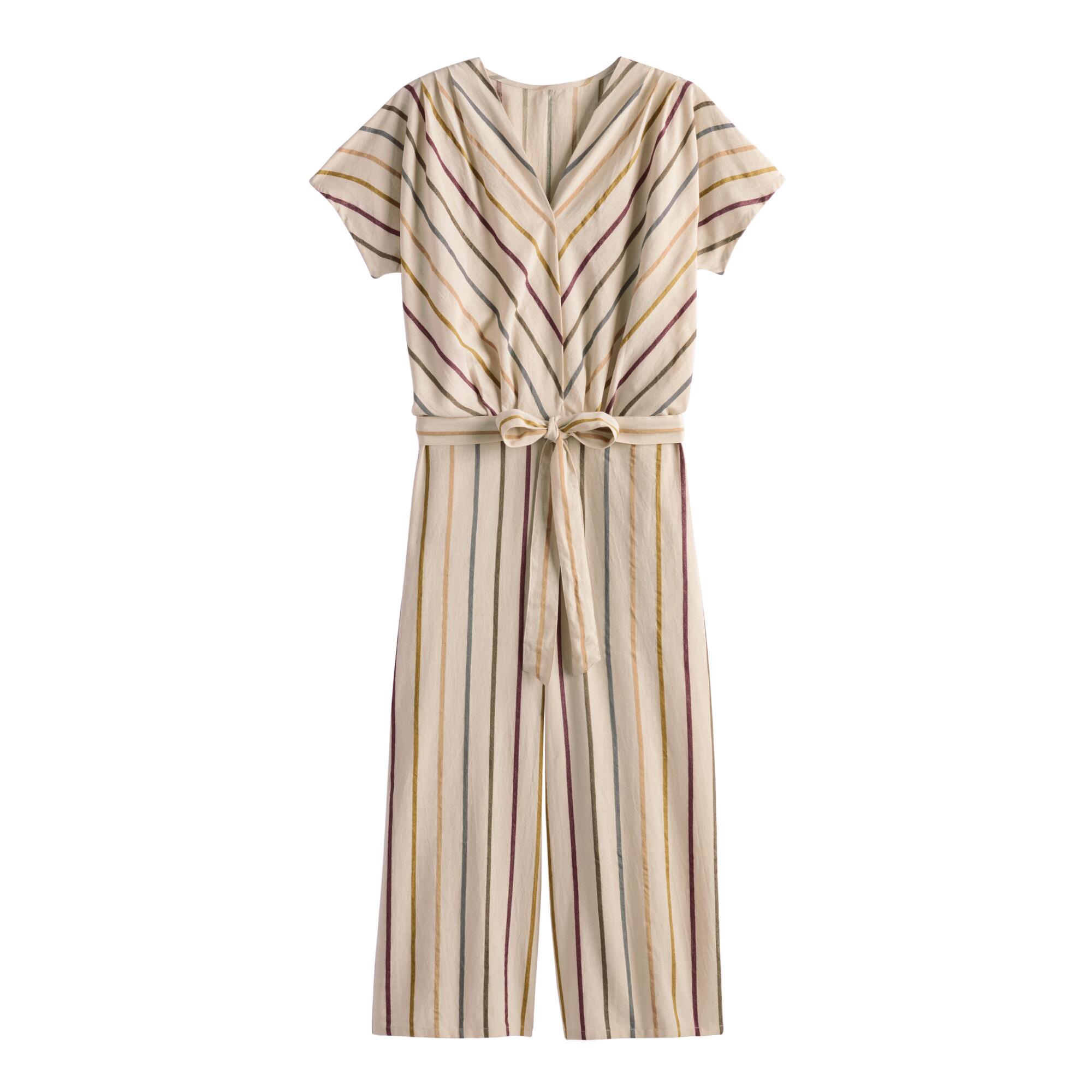 Cream, Mustard And Blue Striped Mojave Jumpsuit: Multi - Small by World Market