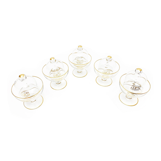 Mid-Century Modern Crystal & Gold Seafood Shrimp Cocktail Serving Sets - 15 Pieces