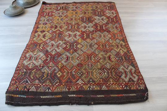 Vintage Jijim Kilim Rug, Ethnic Jijim Decorative Wall Hanging Rug, Embroidered/N-907 4'5"x6'7" Feet