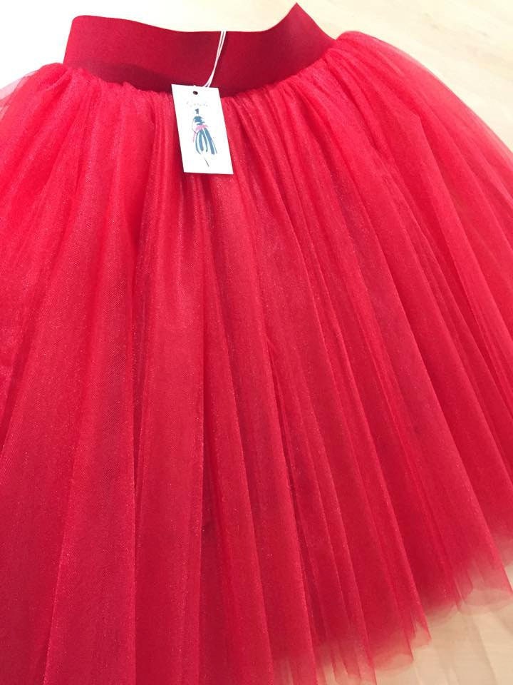 Red Adult Tutu Skirt, Full Midi Tulle Skirt For Women, Womens Wide Dance Tutu, Cocktail Trendy