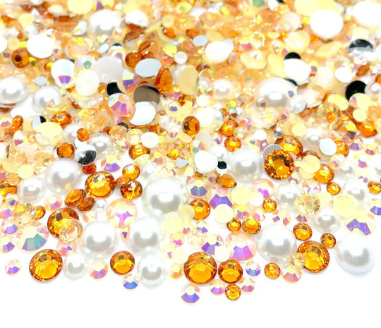 Capricorn Blend Rhinestone Mix 2mm-10mm Flatback Jelly Resin | Faux Pearls Rhinestones Mixed Sizes, Orange White