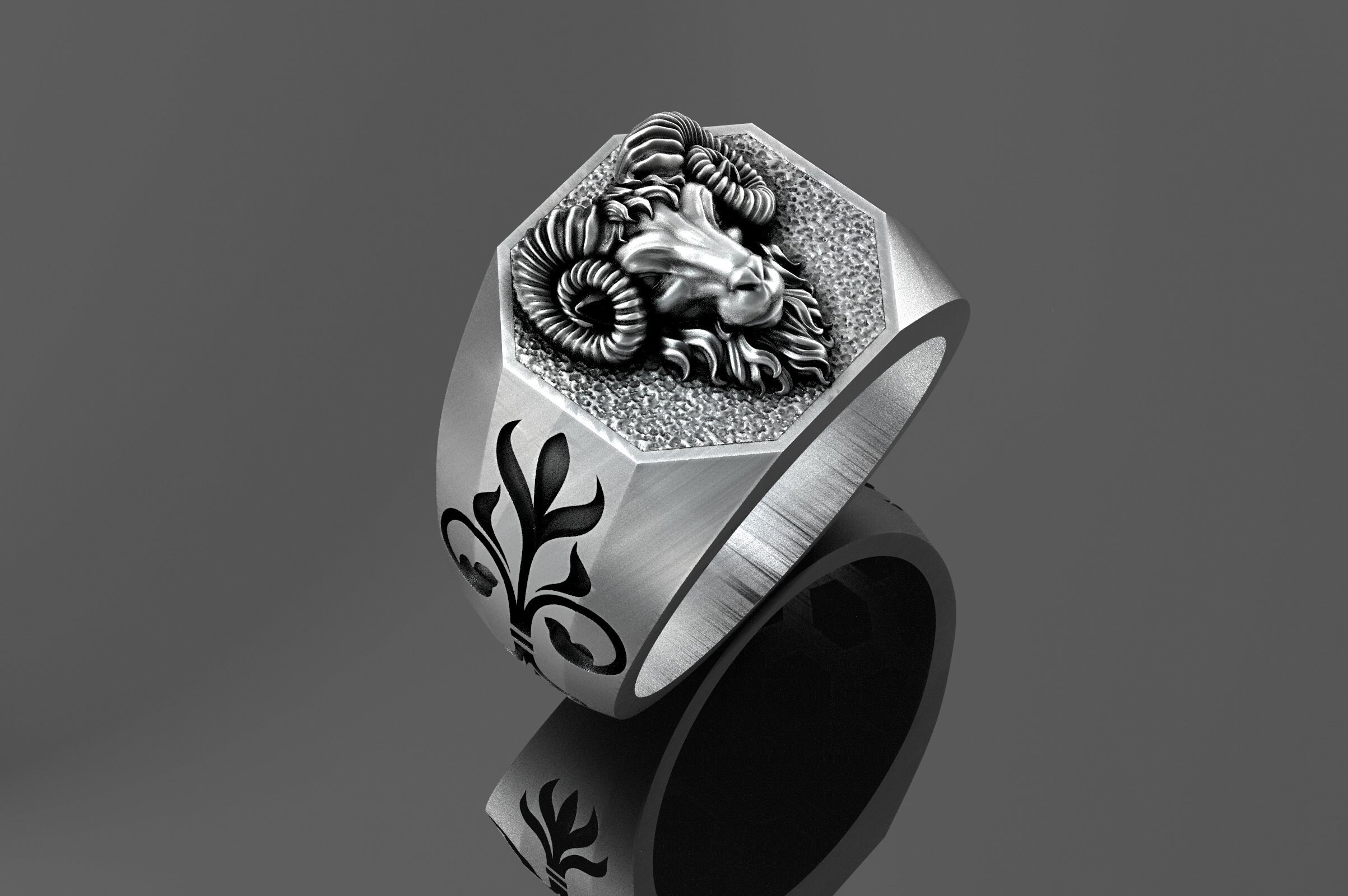 Mens Silver Ram Ring, Head Signet Viking Nordic Men Accessory, Handmade, Minimalist, Gift For Him
