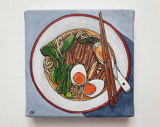 Ramen Painting, Japanese Food Original Still Life Kitchen Art, 6x6 Inches Canvas, Chinese Food, Asian