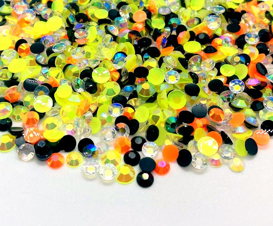 Halloween Potion Blend Rhinestone Mix 3/4/5/6mm Flatback Jelly Resin Rhinestones Mixed Size, Purple | Orange Yellow| Black