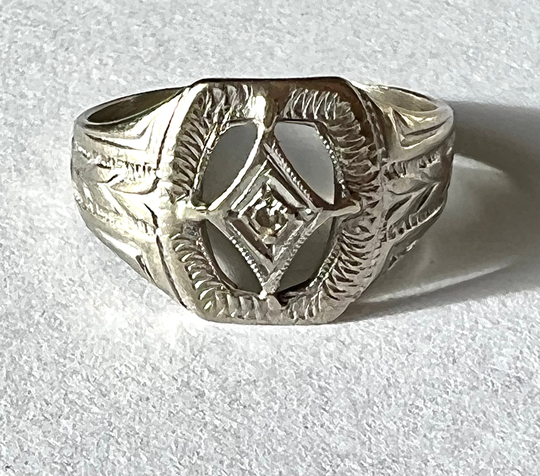 Vintage 10K White Gold & Diamond Pinky Ring, Size 3