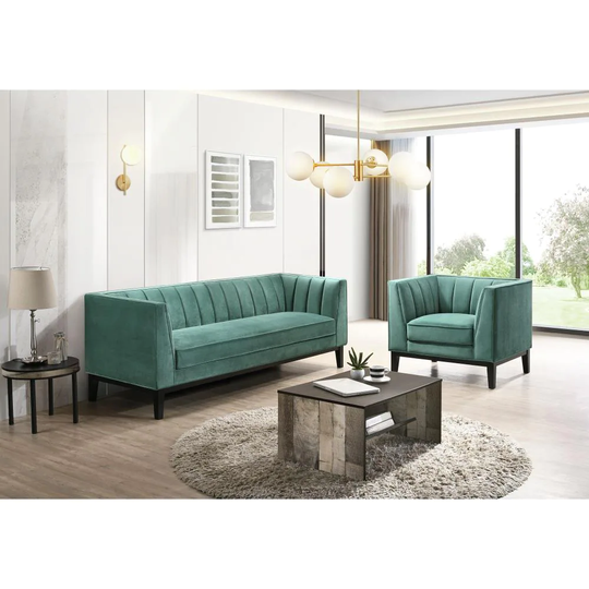 Picket House Furnishings Calabasas Modern Polyester/Polyester Blend Marine Green Living Room Set | UCI36802PC