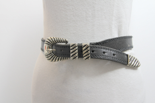 La Doppia Vita 90's Distressed Black Leather Silvertone Belt
