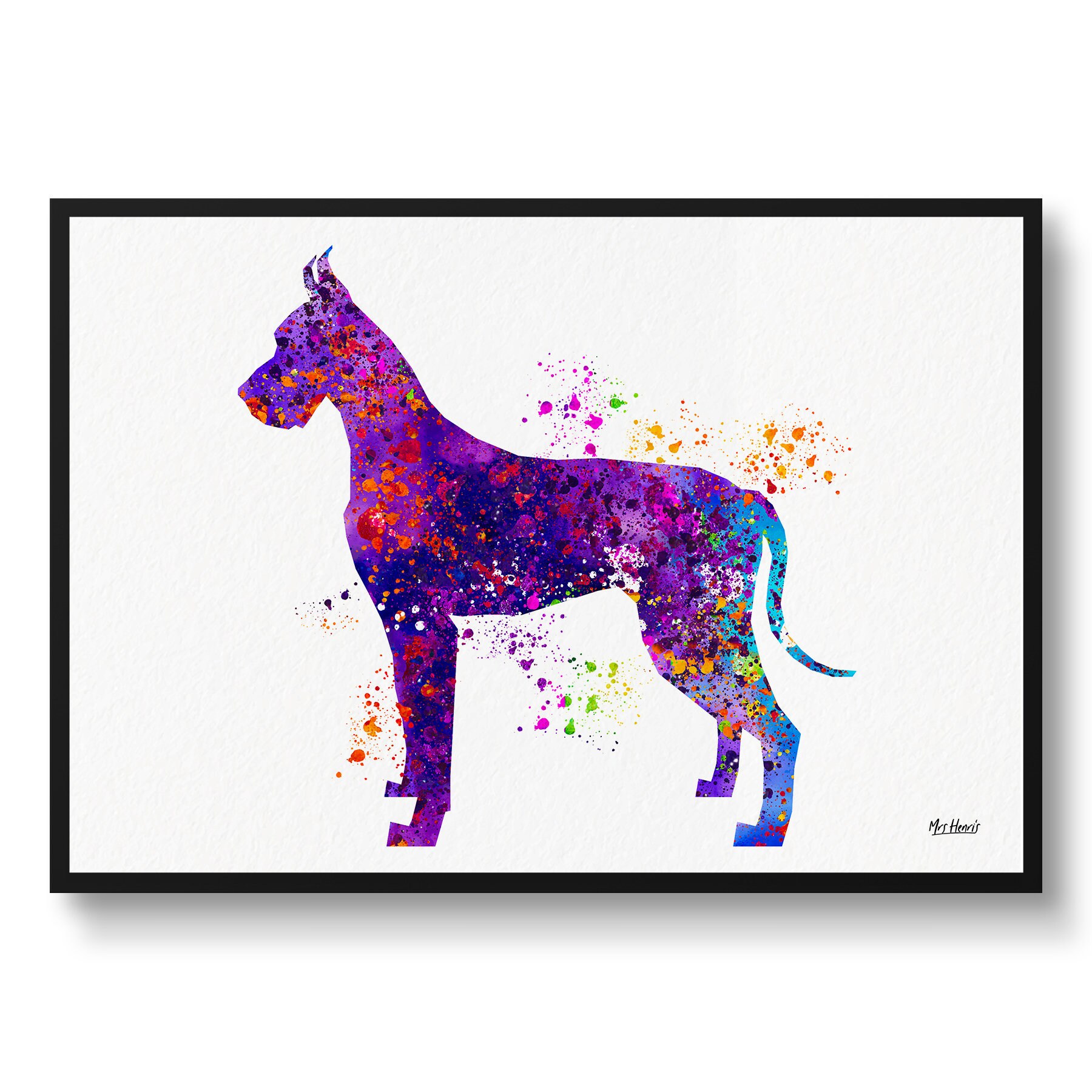 Great Dane Watercolour Dog Print - Splash Veterinary Decor Gift Illustration Framed & Unframed Wall Art For Lovers & Vets