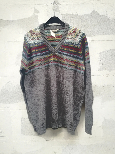 Pure New Wool Vintage V Neck Sweater Deadstock 70S 1970 Aureliobaldi Shetland
