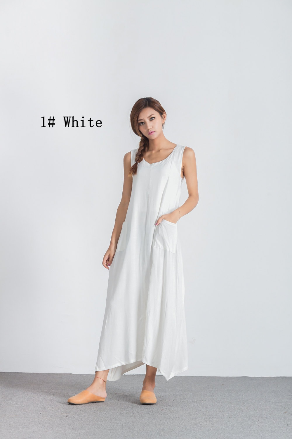 Women's Sleeveless Summer Maxi Dresses Loose Oversize Bridesmaid Dress Cotton Caftan Plus Size Clothing Large With Pockets A112