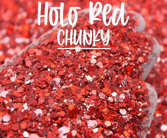 1Oz Chunky Blend Glitter, Mixed Size Holographic Red Holo Red