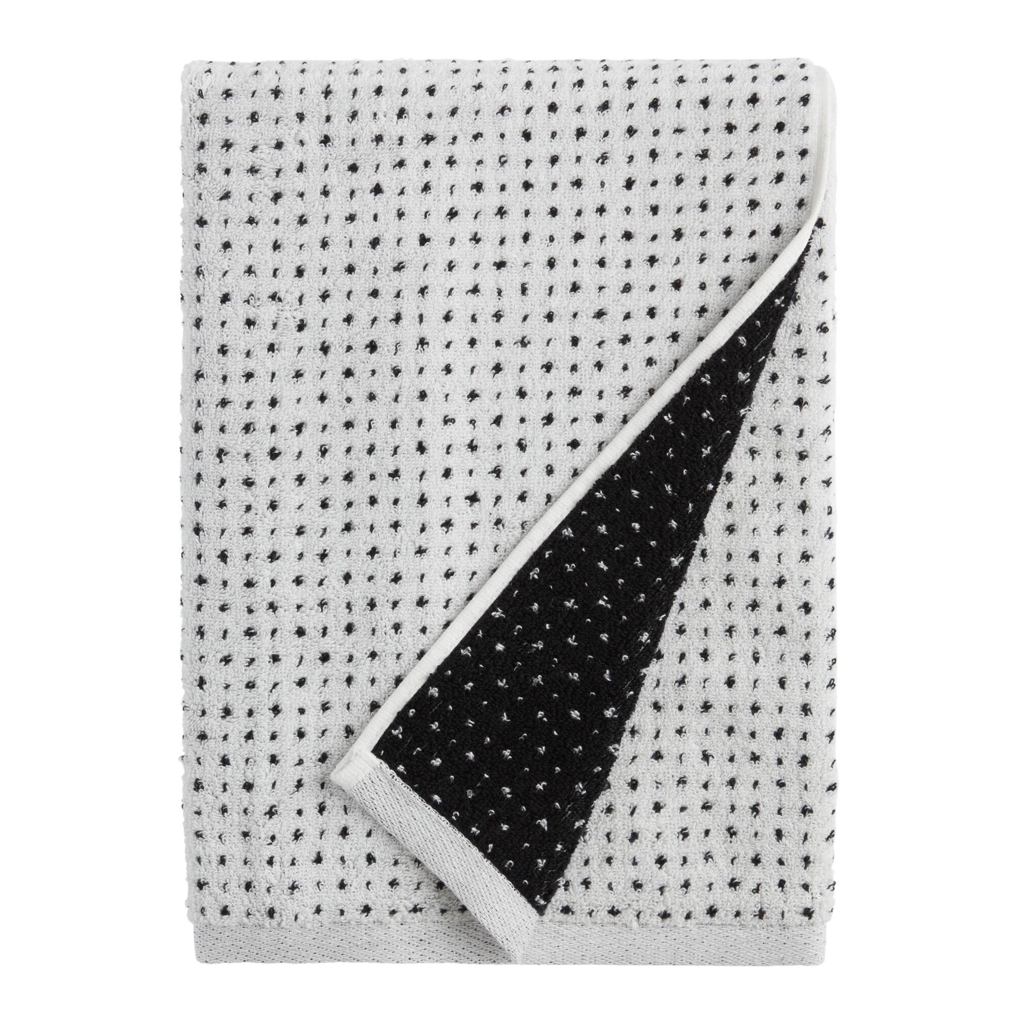 Black and Ivory Woven Dot Nico Bath Towel: Black/White - Cotton by World Market