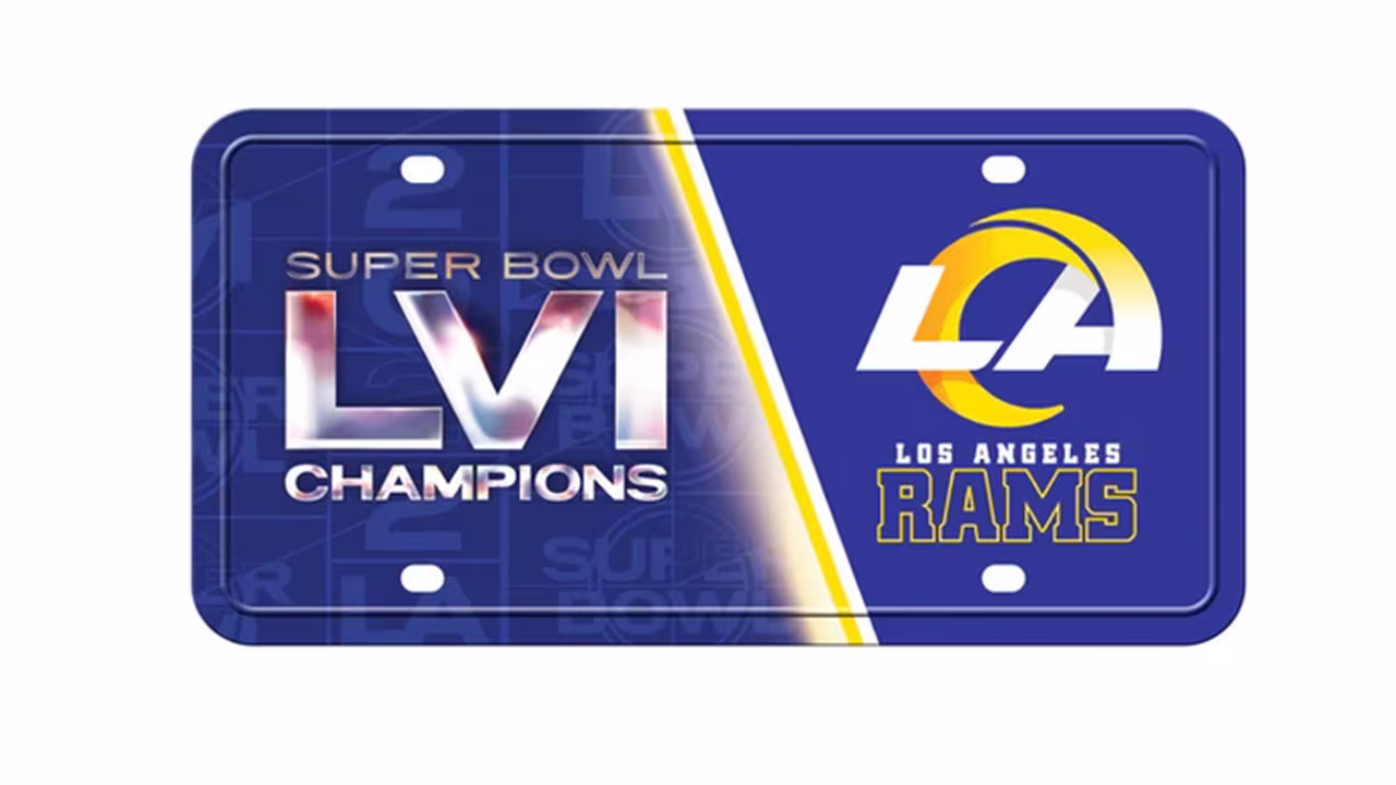 Los Angeles Rams Super Bowl Champions Metal Auto Tag