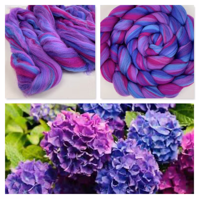 Signature Custom Blend. 4Oz Combed Top 100% Merino Wool - Hydrangea Blue Pink Purple Spinning Felting Roving Fiber Ready To Ship