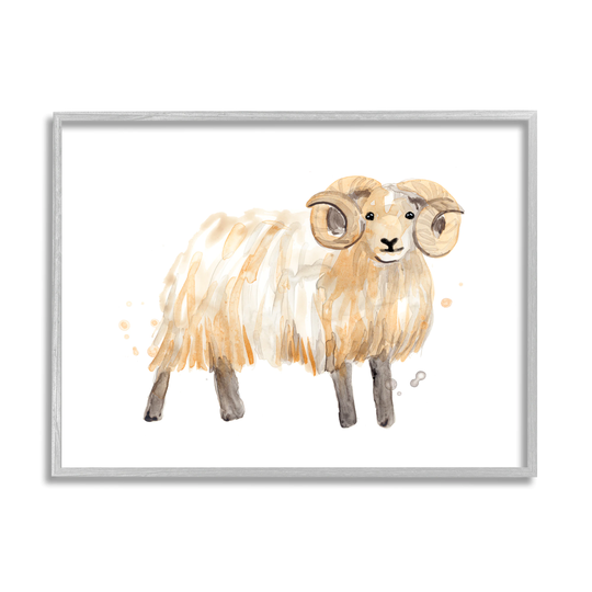 Stupell Industries Stupell Industries Adorable Highland Ram Farmside Shaggy Fur Goat Gray Farmhouse Rustic Oversized Framed Giclee Texturized Art by