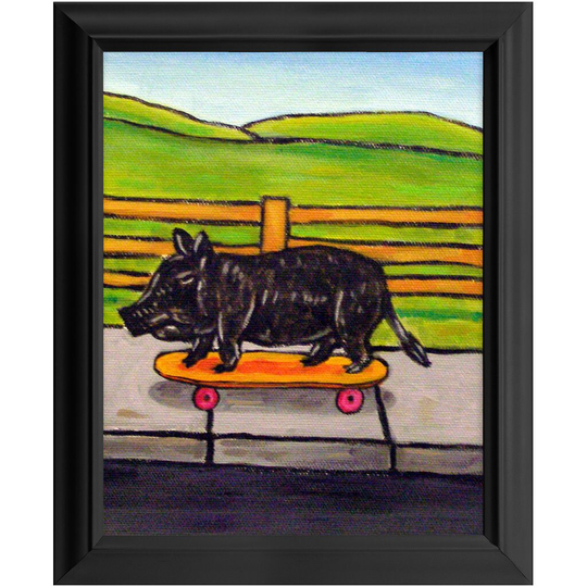 Pot Belly Pig Skateboarding 11x14 Ready To Hang Framed Animal Decor Art Artwork Print