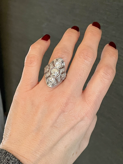 On Hold Art Deco Platinum Old European Cut Diamond Ring 2.69 Ctw