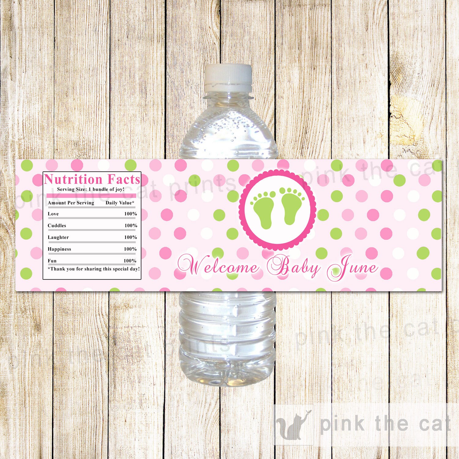 Pink Green Bottle Label Baby Shower Printable Girl Wrapper