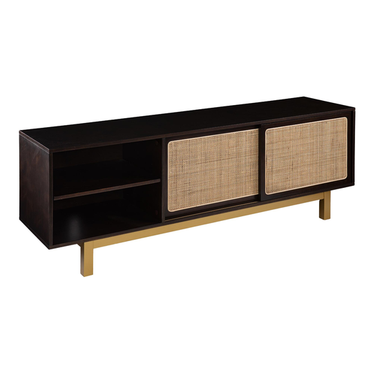 Espresso Wood and Natural Rattan Marc Media Stand: Brown/Natural by World Market