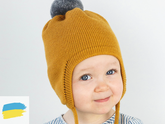 Ready To Ship {Toddler 2-5 Yrs. 19"-20"} Mustard Kids Earflap Hat Warm Knit Toddler Beanie With Ear Flaps & Pom-Pom