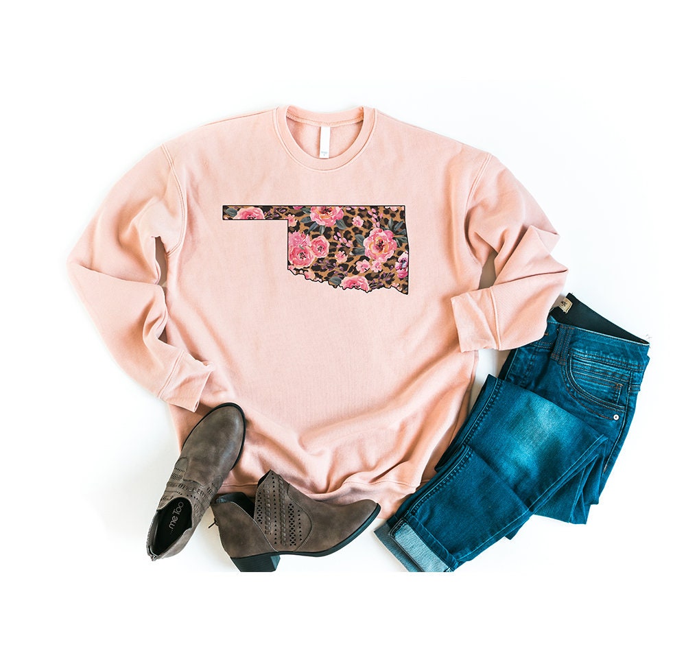 Womens Unisex Leopard Floral Oklahoma Sweatshirt Sweater Gift For Oklahoman
