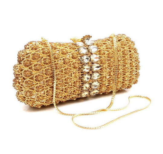 Bridal Wedding Purse, Clutch, Gold Crystal Rhinestone Evening Party Clutch