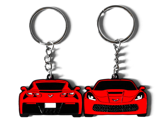 Keychain For Chevrolet Corvette C7 7Th Gen Red Double-Sided 2016-2018 Key Ring Gift Car Enthusiast Gearhead, Lover, Dad, Him, Her