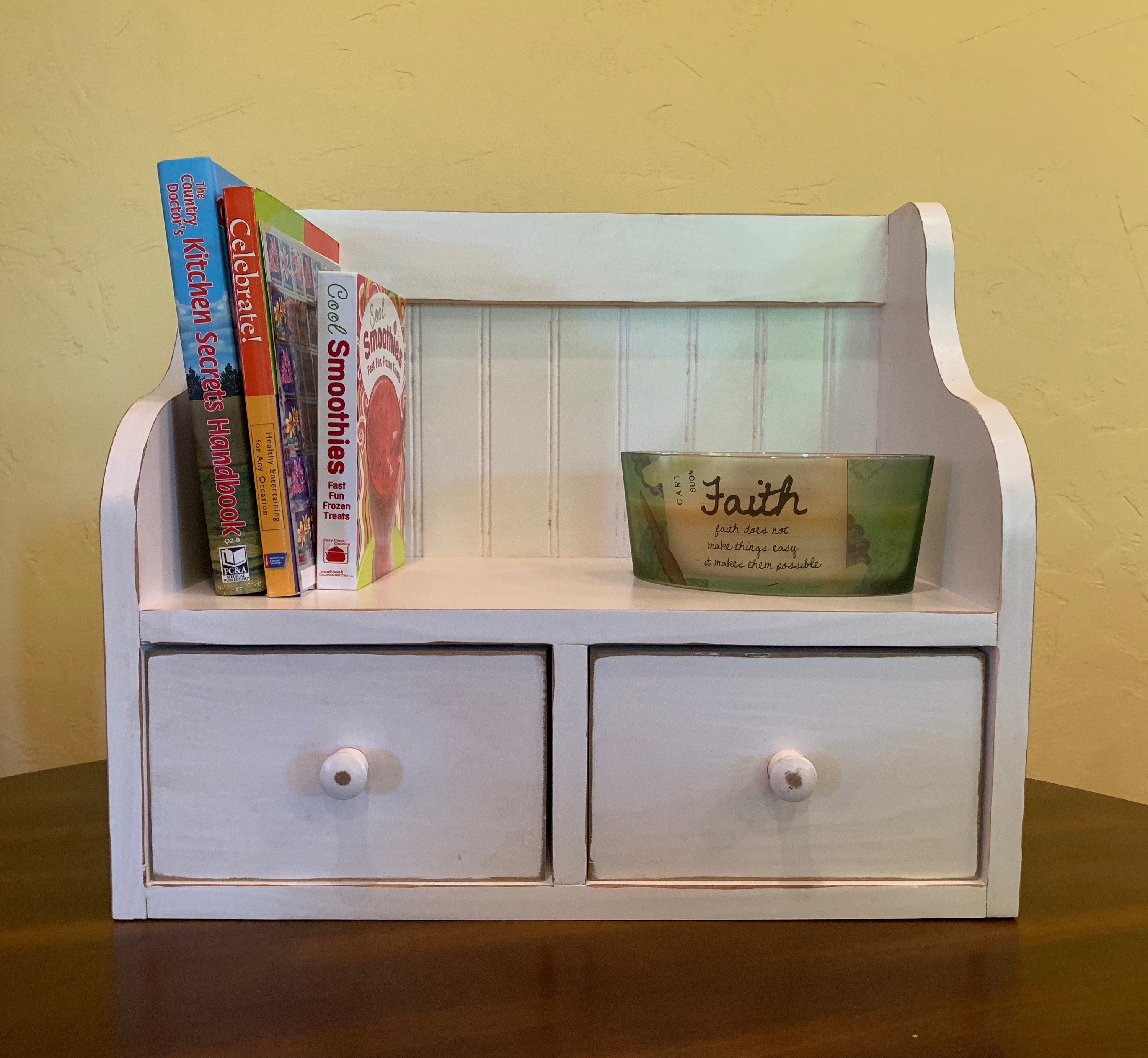 Countertop Cookbook & Recipe Holder | Kitchen Storage With Drawers| Bookshelf Nightstand Organizer Bedroom