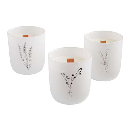White Glass Line Art Florals Scented Candle - Scented Wax by World Market