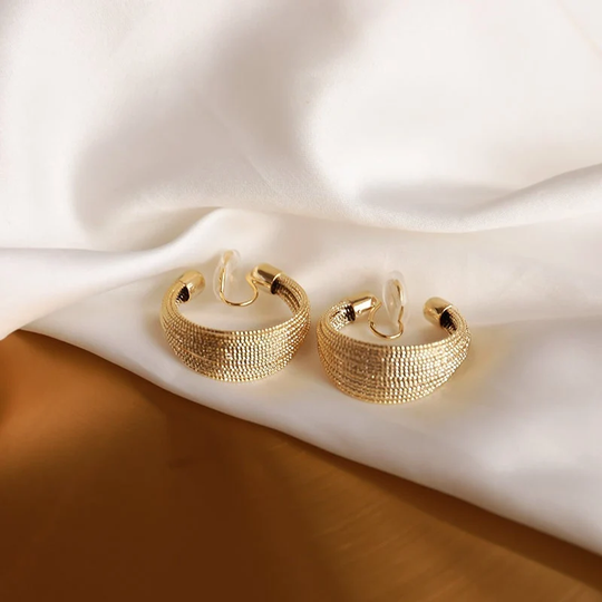14K Gold Plated Hoop Earrings, Thick Hoops, Invisible Clip On Korean Fashion Earring