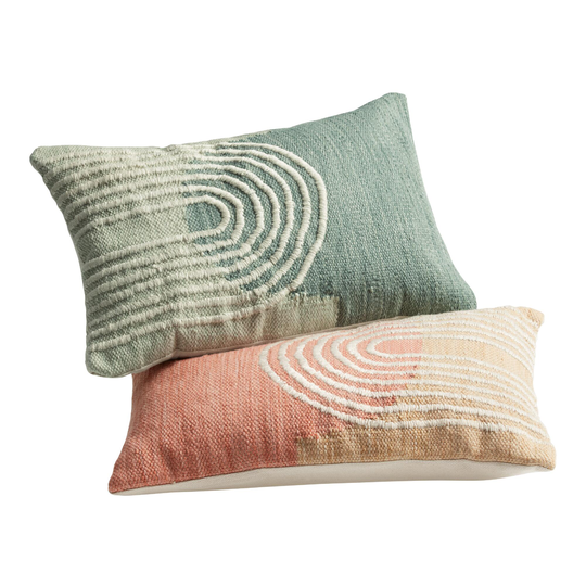 Arch Woven Indoor Outdoor Patio Lumbar Pillow: White/Rust - Polyester by World Market