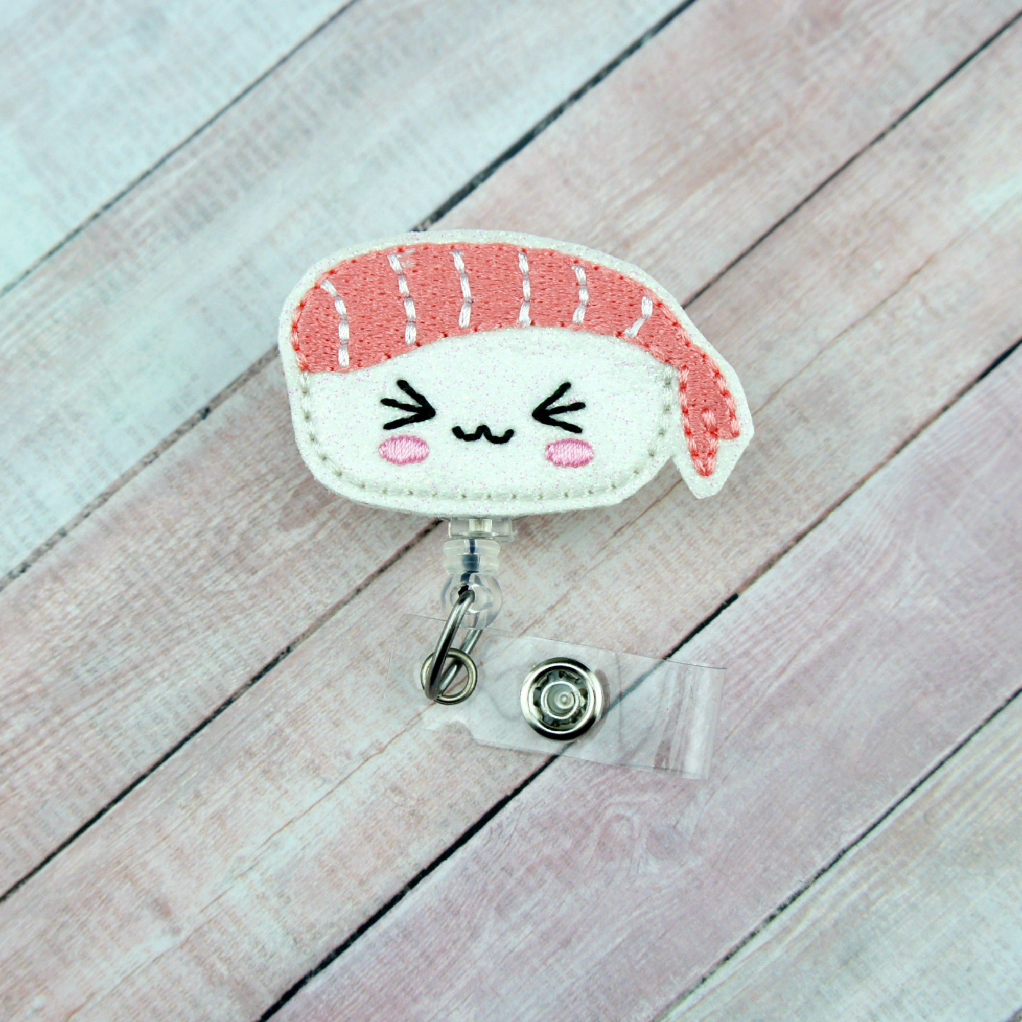 Glittery Sushi Badge Reel - Ramen Feltie Reel- Retractable Id Holder Pull