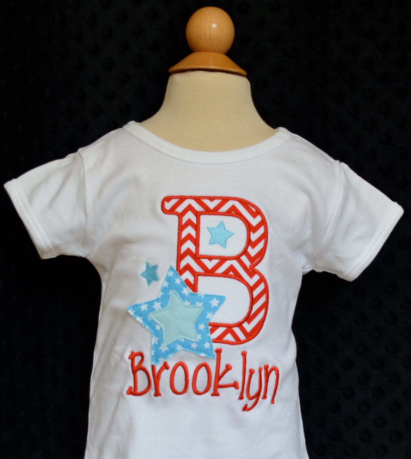 Personalized 4Th Of July Initial Star Applique Shirt Or Bodysuit Girl Boy