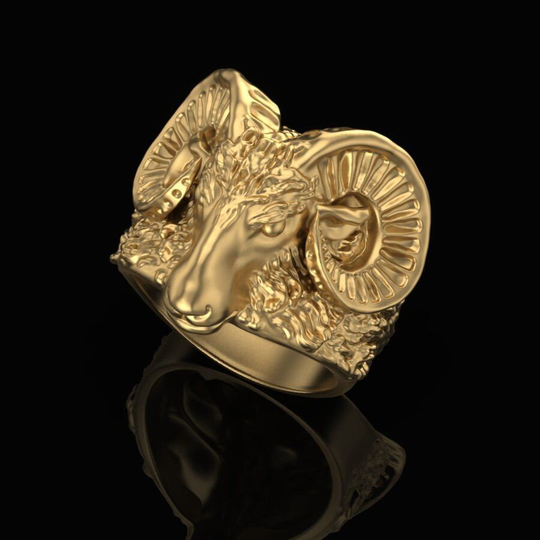 Ram Head Ring, Silver Aries Viking Ring With