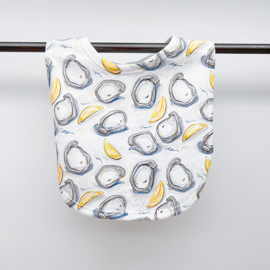 Oysters Baby Bib, Home Malone, New Orleans, Shower Gift, Cute, Nola Gender Neutral, Coastal Baby, Half Shell, Lemon, Burp Cloth