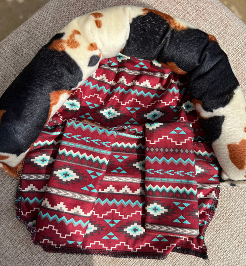 Baby Headrest Strap Covers in Brown Tan & Black Cow With Aztec Cotton