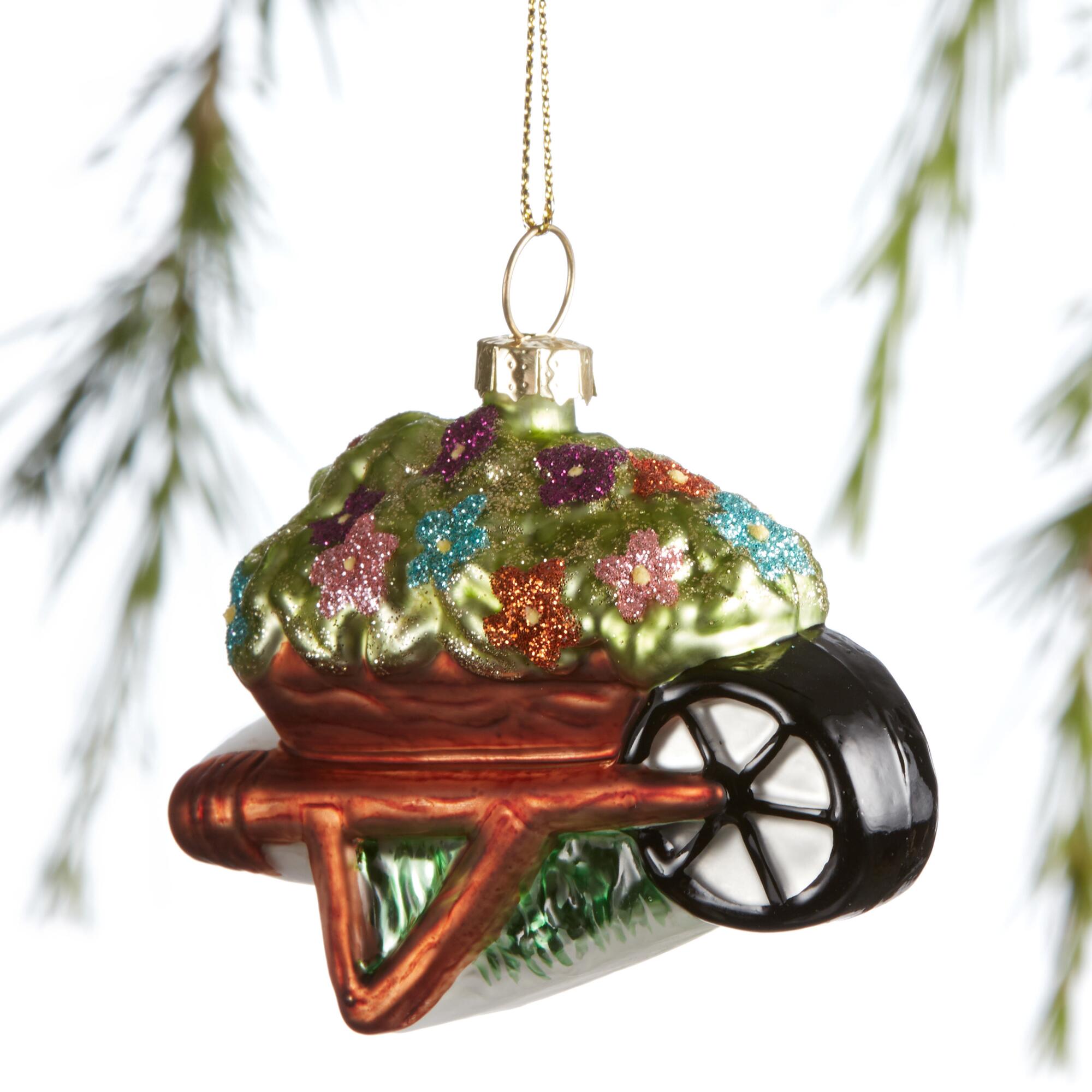 Glass Wheelbarrow with Flowers Ornament: Multi by World Market