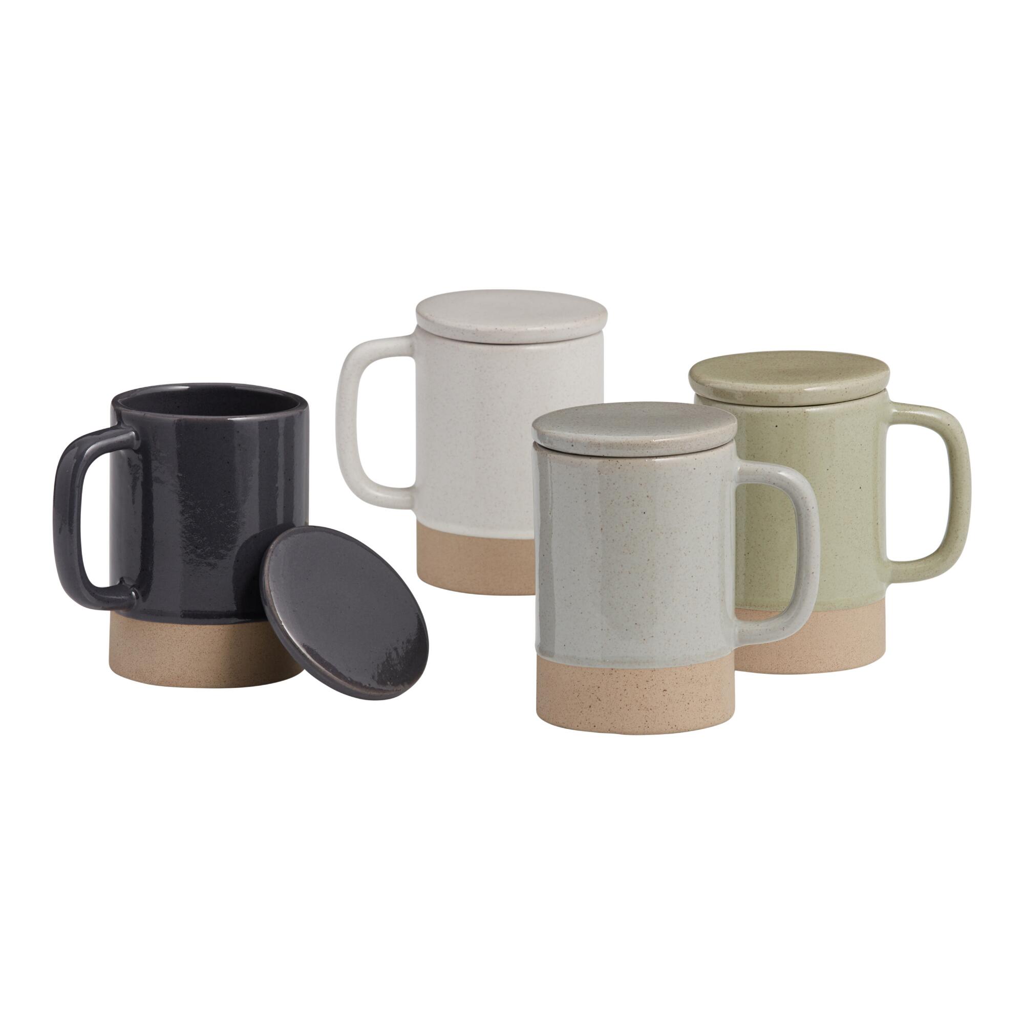 Speckled Stoneware Mug with Lid Set Of 4 by World Market