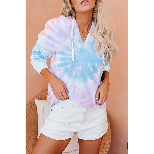 Colorblock The Sun Cotton Blend Tie Dye Hoodie - Sky Blue, (US 12-14)L