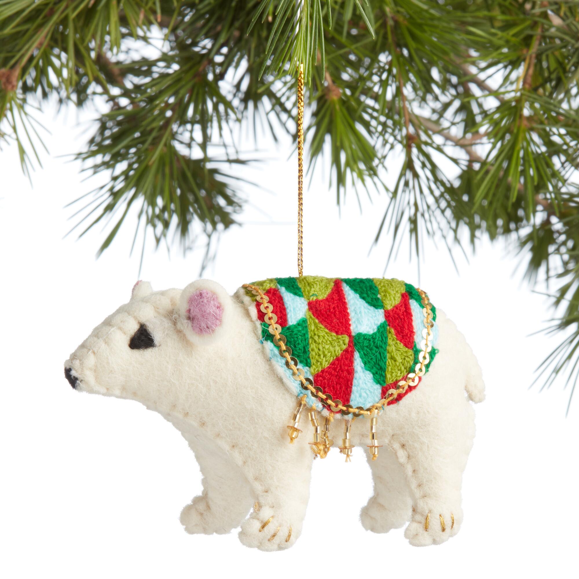Ivory Wool Polar Bear Ornament: Multi by World Market