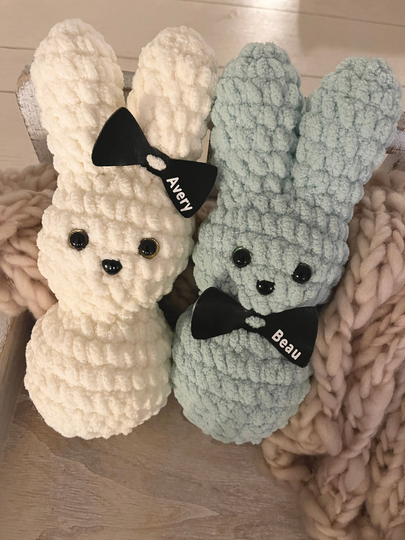 Personalized Handmade Crochet Bunnies, Baby Gift, Cuddly Bunny, Shower Present, Bunny Decor, Name Plushie