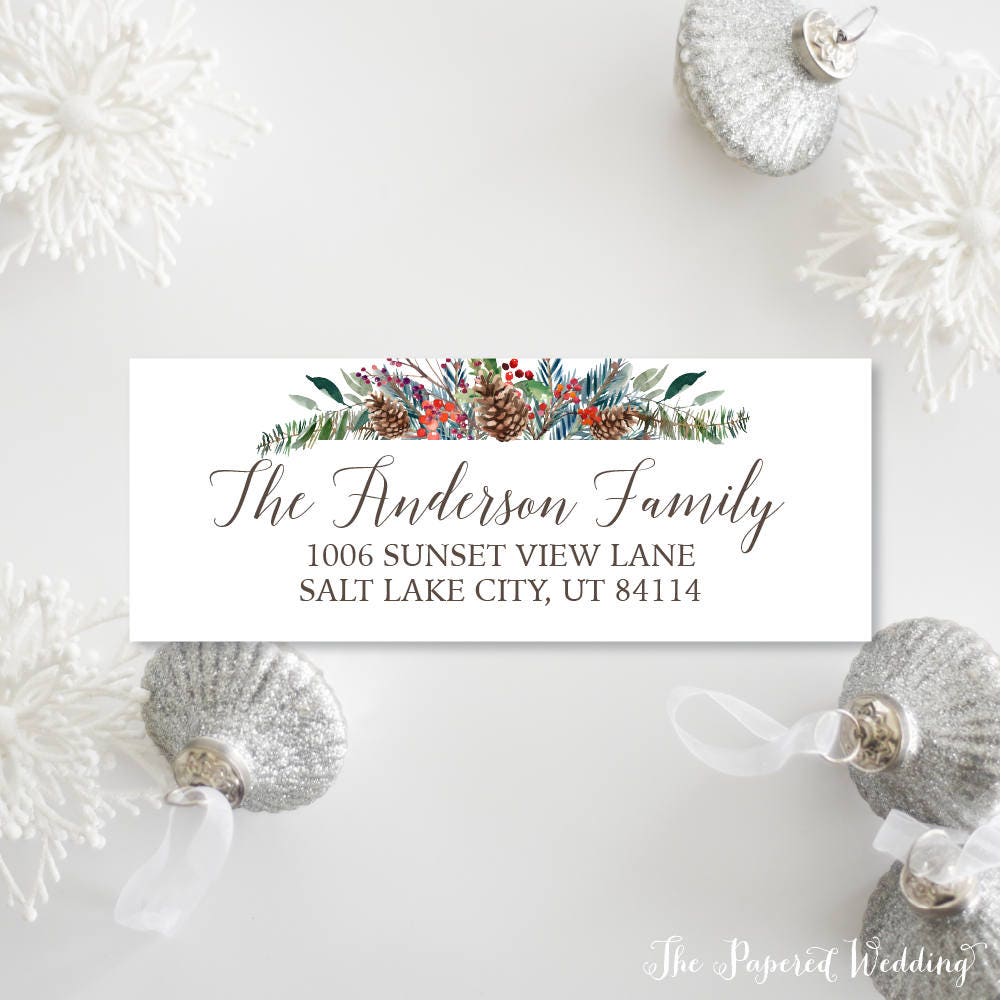 Pinecone Return Address Labels - Christmas Pine & Branch For Holiday Cards Personalized 032